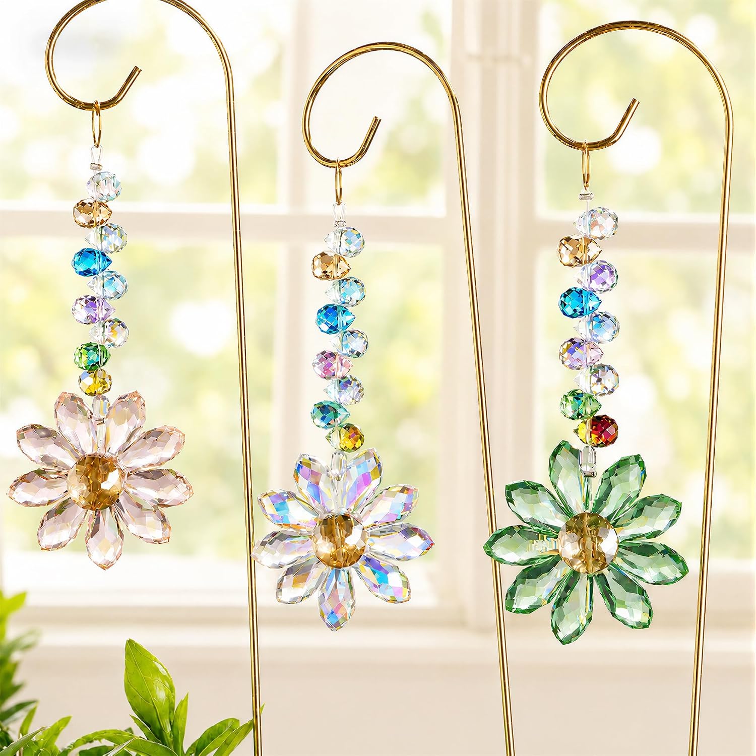 6 Pcs Colorful Crystal Sunflower Suncatcher Garden Stake with Trellis Decor | Crystal Sunflower Sun Catchers Garden