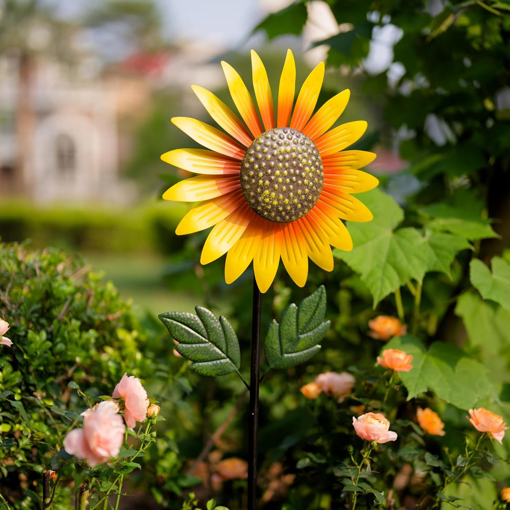 Sunflower Wind Spinner Outdoor,Garden Windmill for Yard Decor | Sunflower Windmills Lawn Decor,Metal Flower Garden