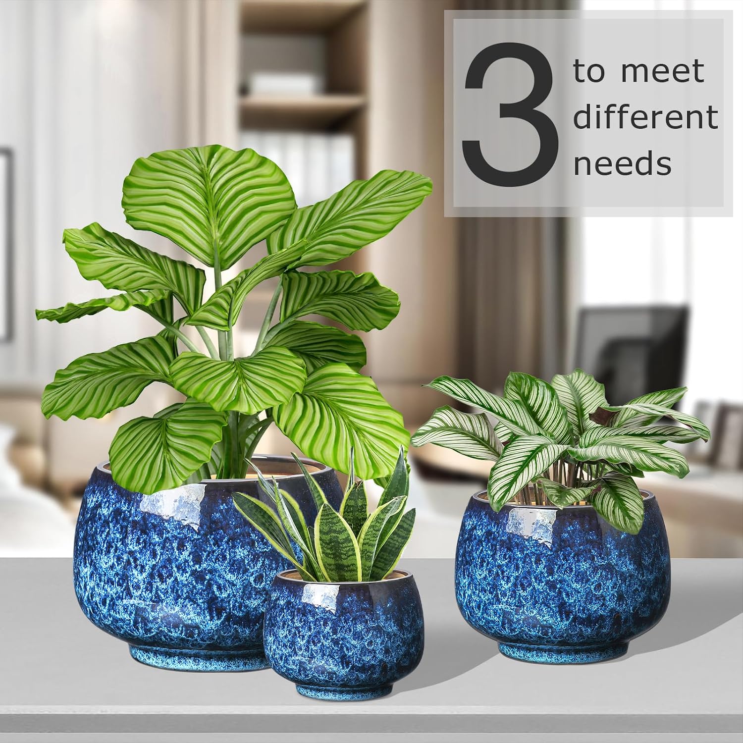 BUYMAX Ceramic Plant Pots Set of 3, 6 & 8 & 10 Inch Indoor Planters | Three Sizes For Different Plants and Spaces