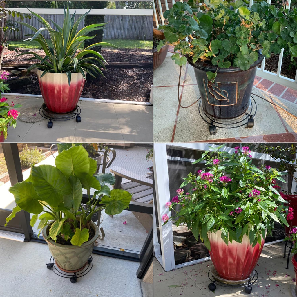 5 Pack 10.6 Inch Metal Plant Caddy with wheels, Heavy Duty Plant Dolly for Indoor and Outdoor Large Potted Plants, Black
