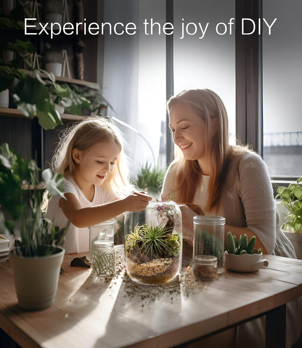 Premium Terrarium Kit with Live Moss, 24-Piece Glass Set | Complete DIY Kit, Grow Light, Beginner Friendly, Natural