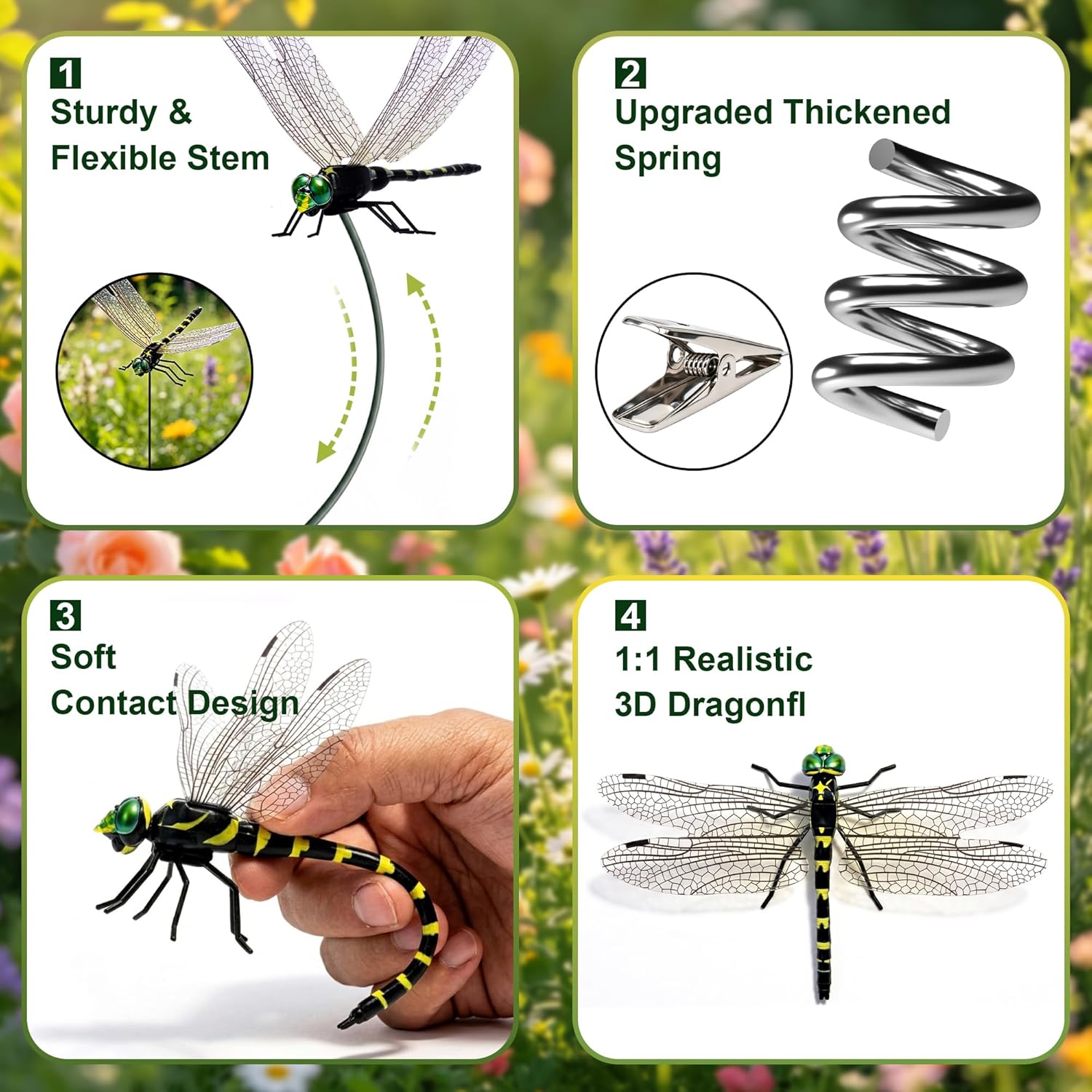 12 Pack 3D Dragonfly Clips, Fake Dragonflies with Stakes, Realistic Plastic Dragonfly Garden Decorations, Fly Deterrent