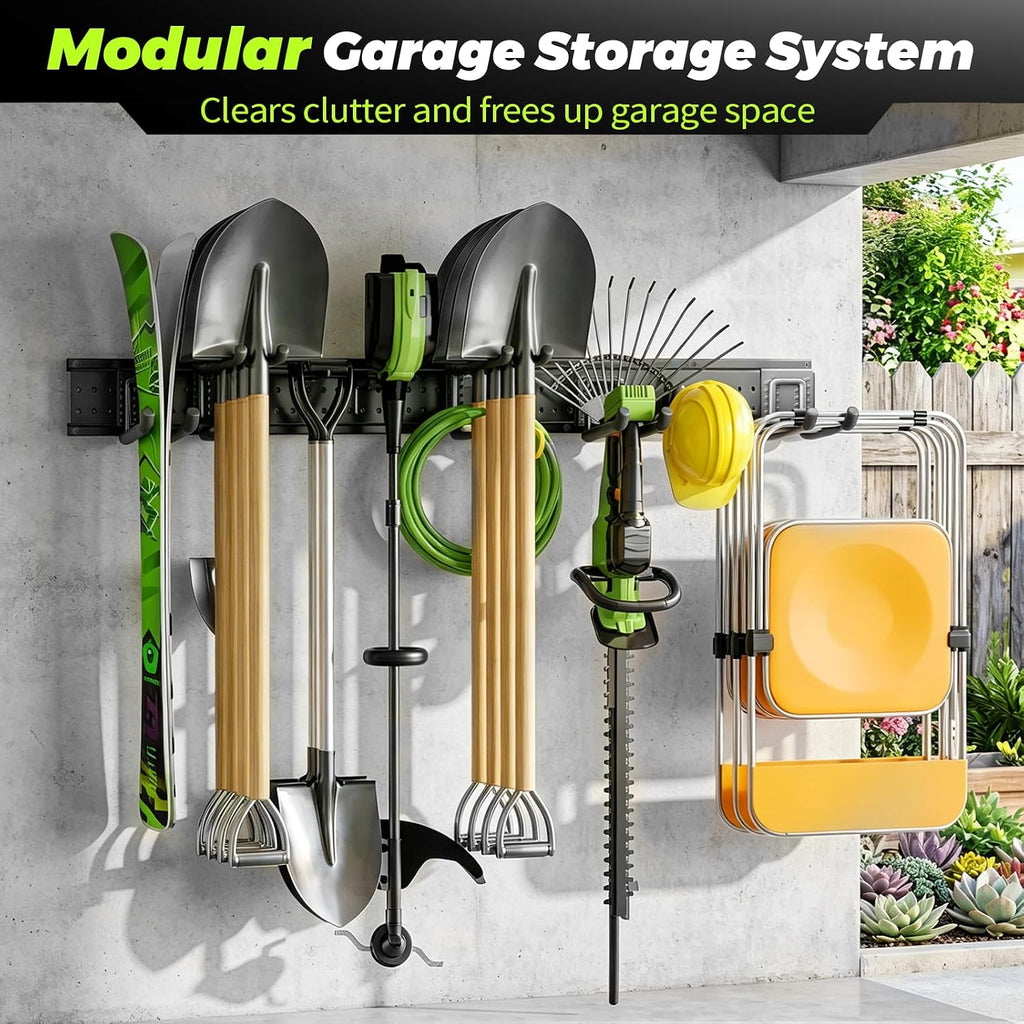 Garage Tool Organizer Wall Mount, 49.5 Inch Heavy Duty Garage Organization System with 10 Adjustable Hooks, Garden Tool