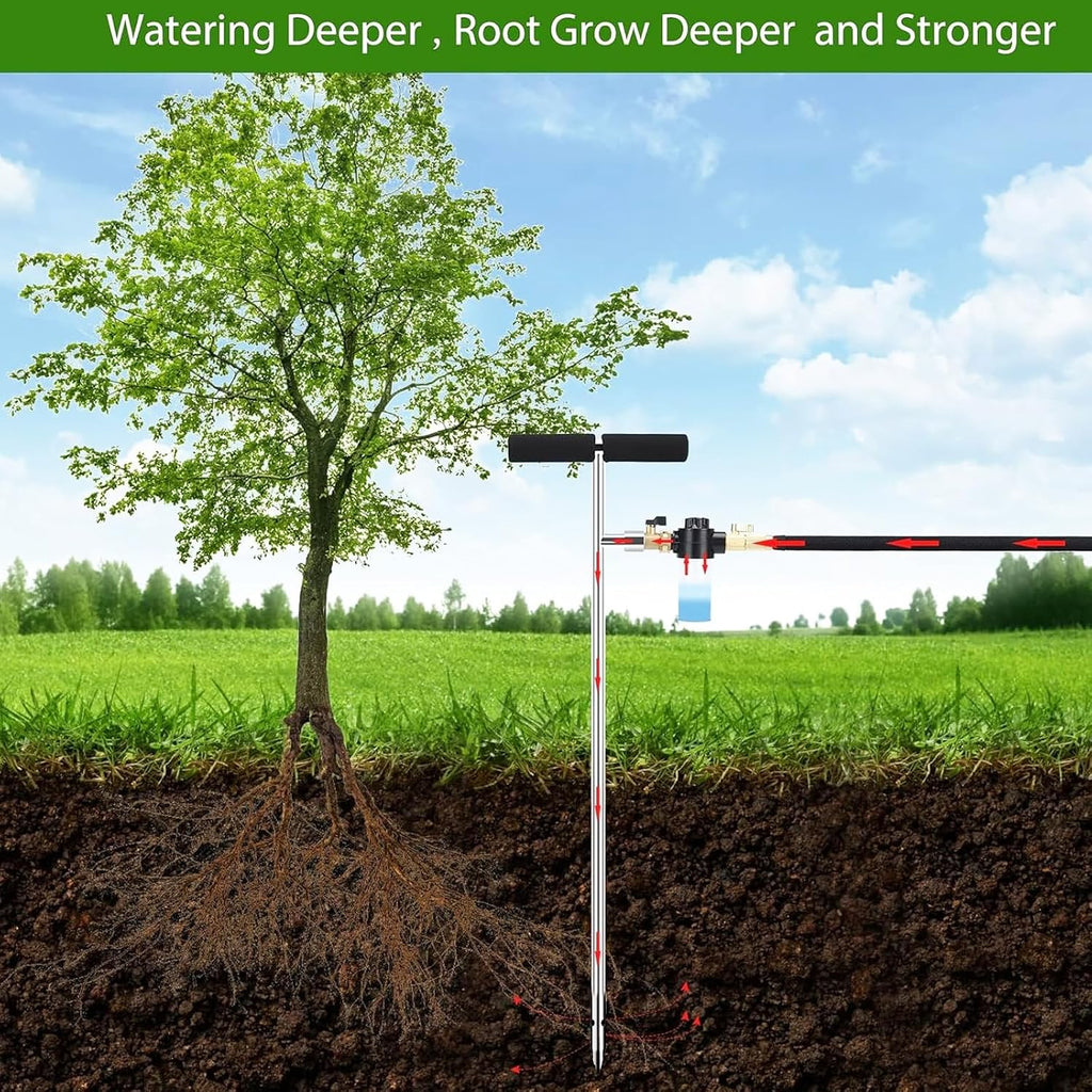 Caulimo Deep Root Watering Tool for Trees, Tree Watering Spike with Fertilizer Bottle, Stainless Steel Root Feeder for