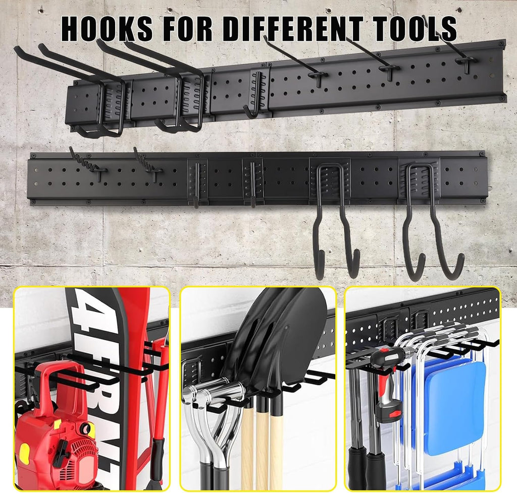 Garvee Garage Tool Organizer Wall Mount, 64 Inch Heavy Duty Garden Tool Storage Organization with 12 Adjustable Hooks