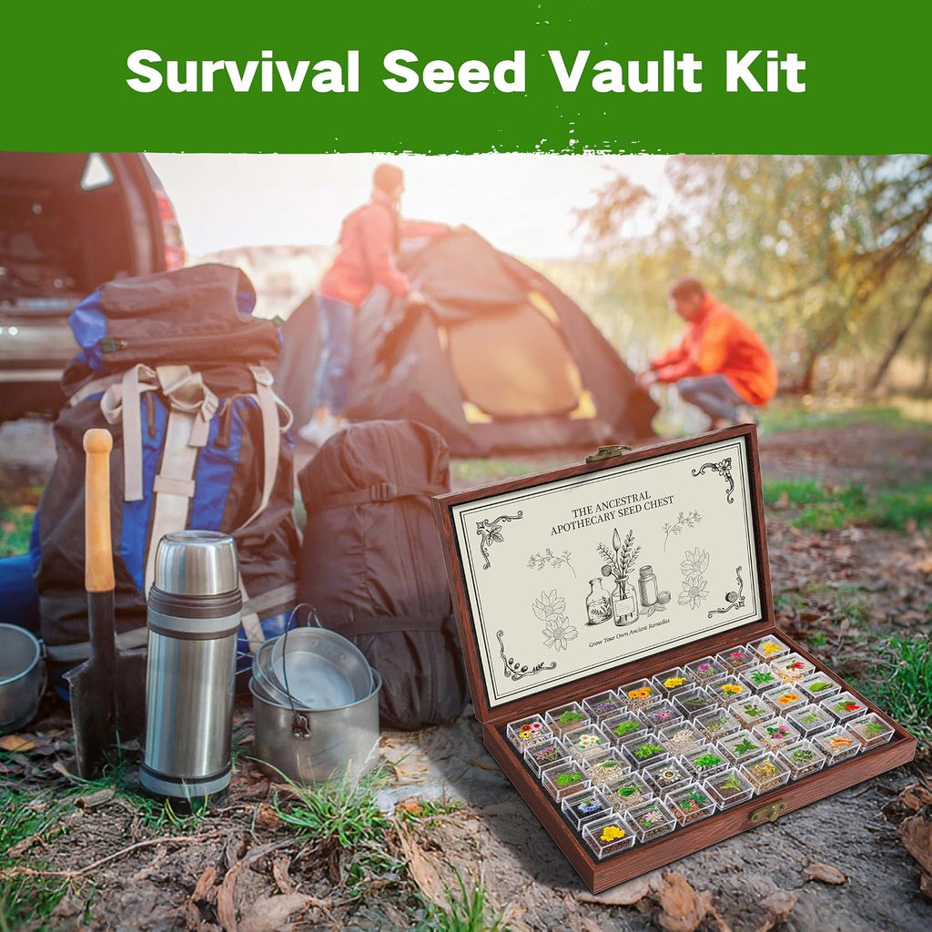 Lush&Dew Ancestral Apothecary Medicinal Tea Herb Seed Chest, Gardening Gift | 36,000+ Non-GMO Survival Seed Kit, Gifts
