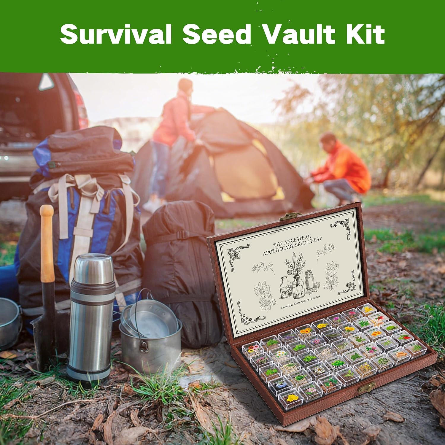 Lush&Dew Ancestral Apothecary Medicinal Tea Herb Seed Chest, Gardening Gift | 36,000+ Non-GMO Survival Seed Kit, Gifts