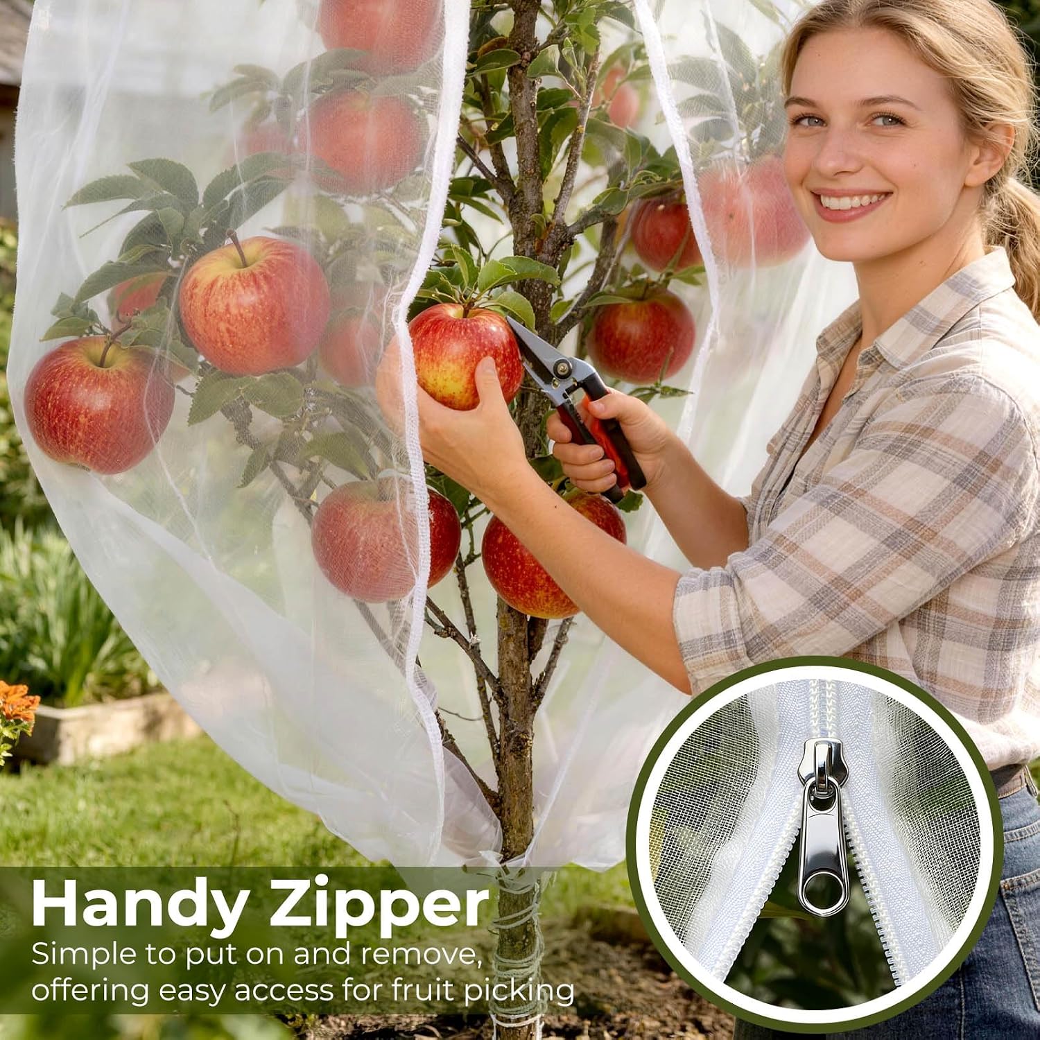 Fruit Tree Netting Cover with Zipper & Drawstring, 2 Packs 8ft x 8ft Insect Bird Barrier Netting for Garden Protection