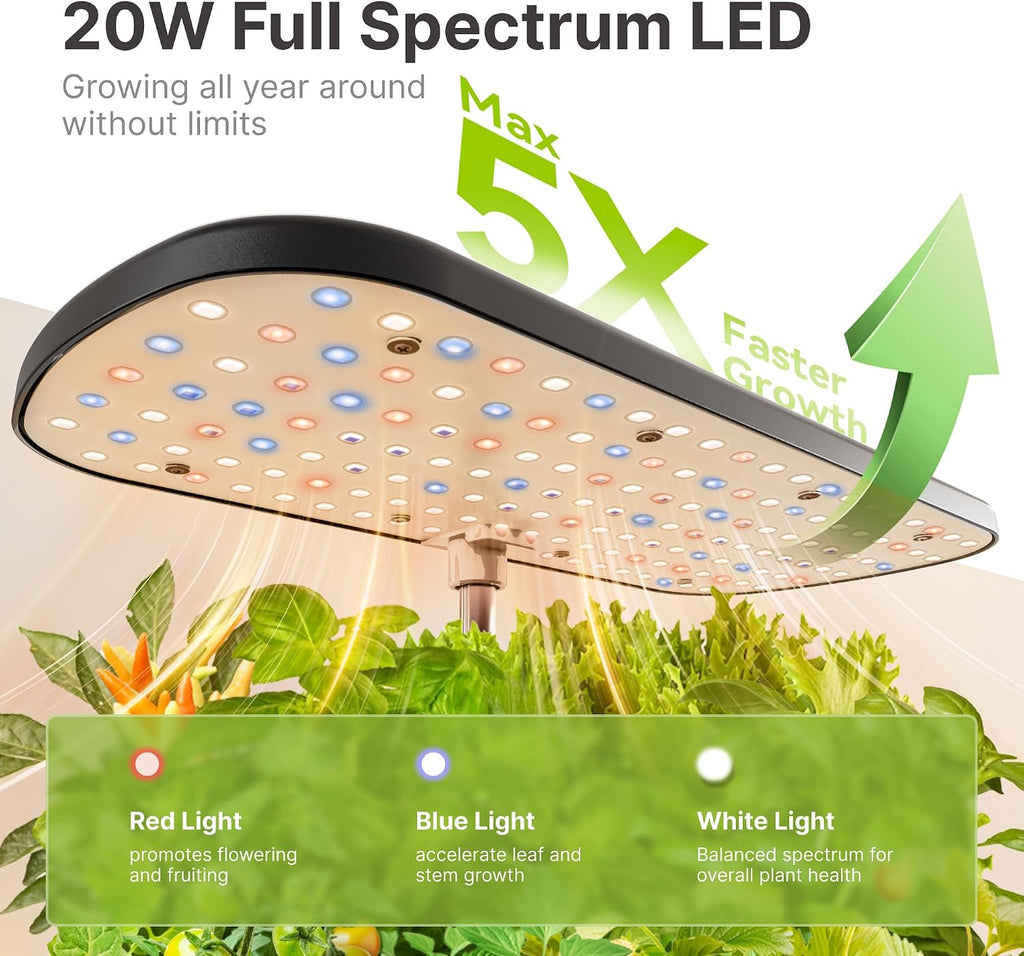 Hydroponics Growing System, 12 Pods, 12.4 in Adjustable Height | Indoor herb Garden with 20W LED Grow Light, Visible