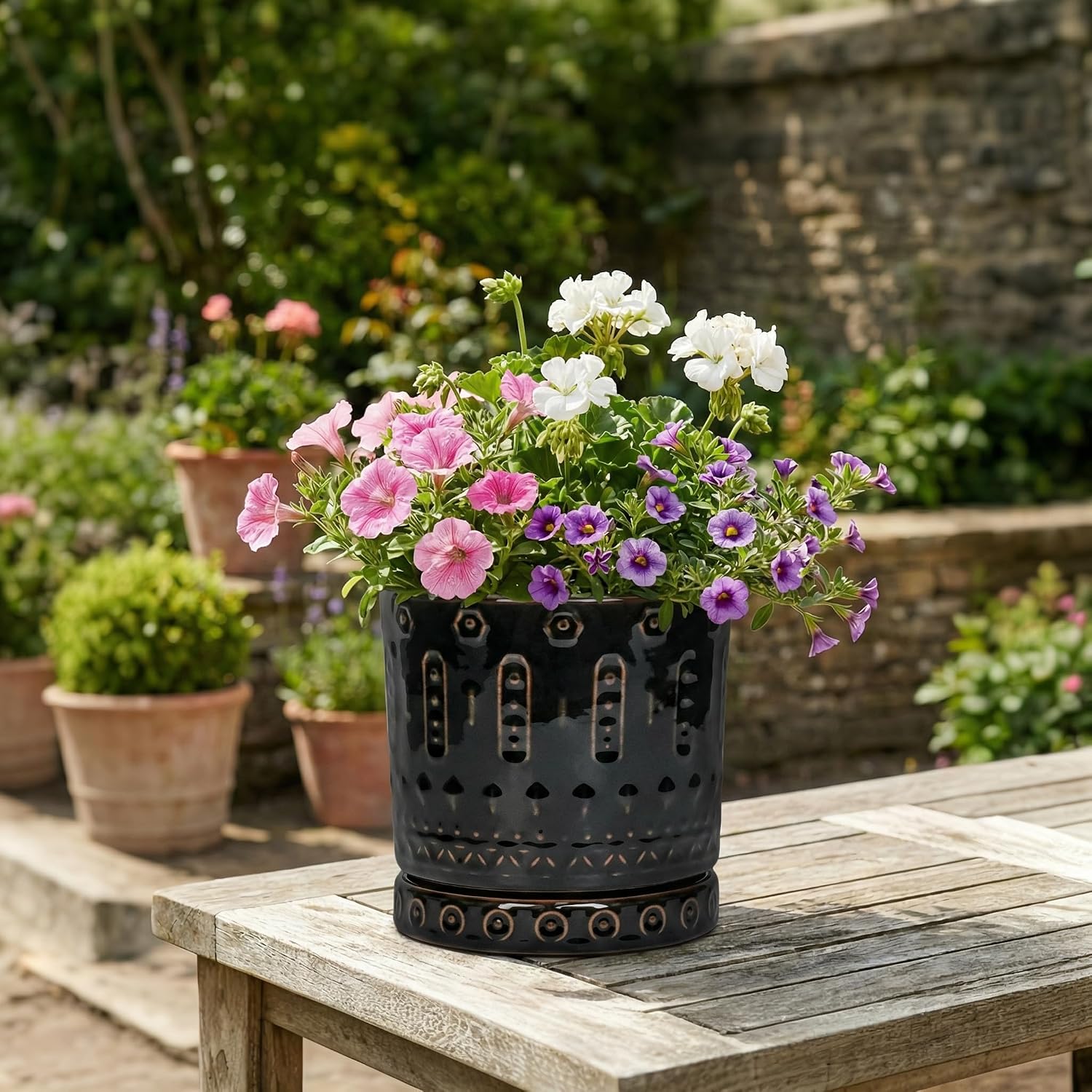 Eightpot 6 Inch Plant Pot, Ceramic Pots for Plants with Drainage Hole and Saucer, Round Planter for Indoor Outdoor