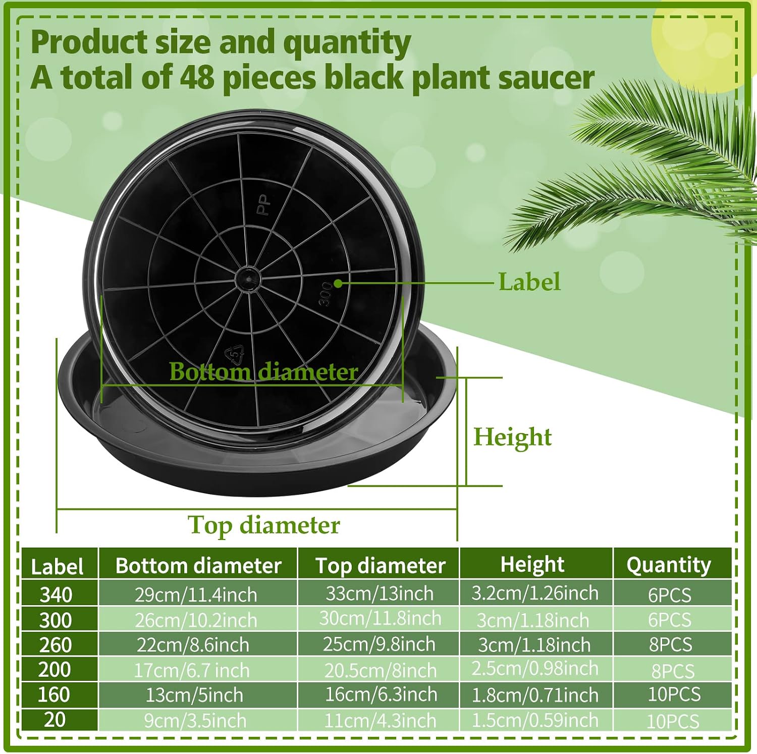 Honeydak 48 Pieces Plant Saucer Potted Plant Trays Round Plastic Drainage Tray Sturdy Drip Flower Saucers for Potted
