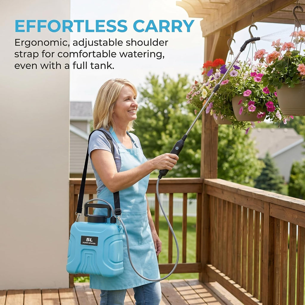 5L Plant Watering Can - Rechargeable Cordless Sprayer with Wand | Includes an Extendable 25.6–33.4 in Wand, 2 M Hose