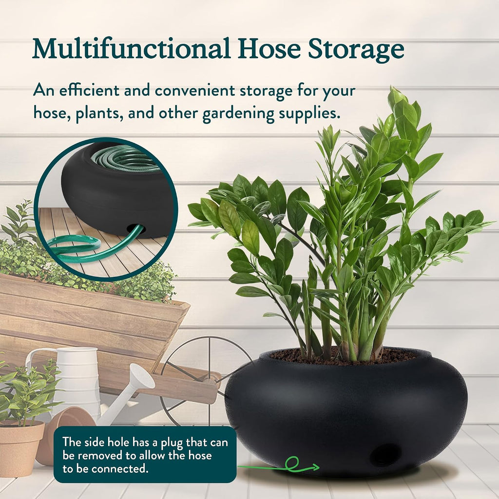The HC Companies 21 Inch Garden Hose Pot - Durable Lightweight Plastic Decorative Hose Pot for Yard, 100-Foot Capacity