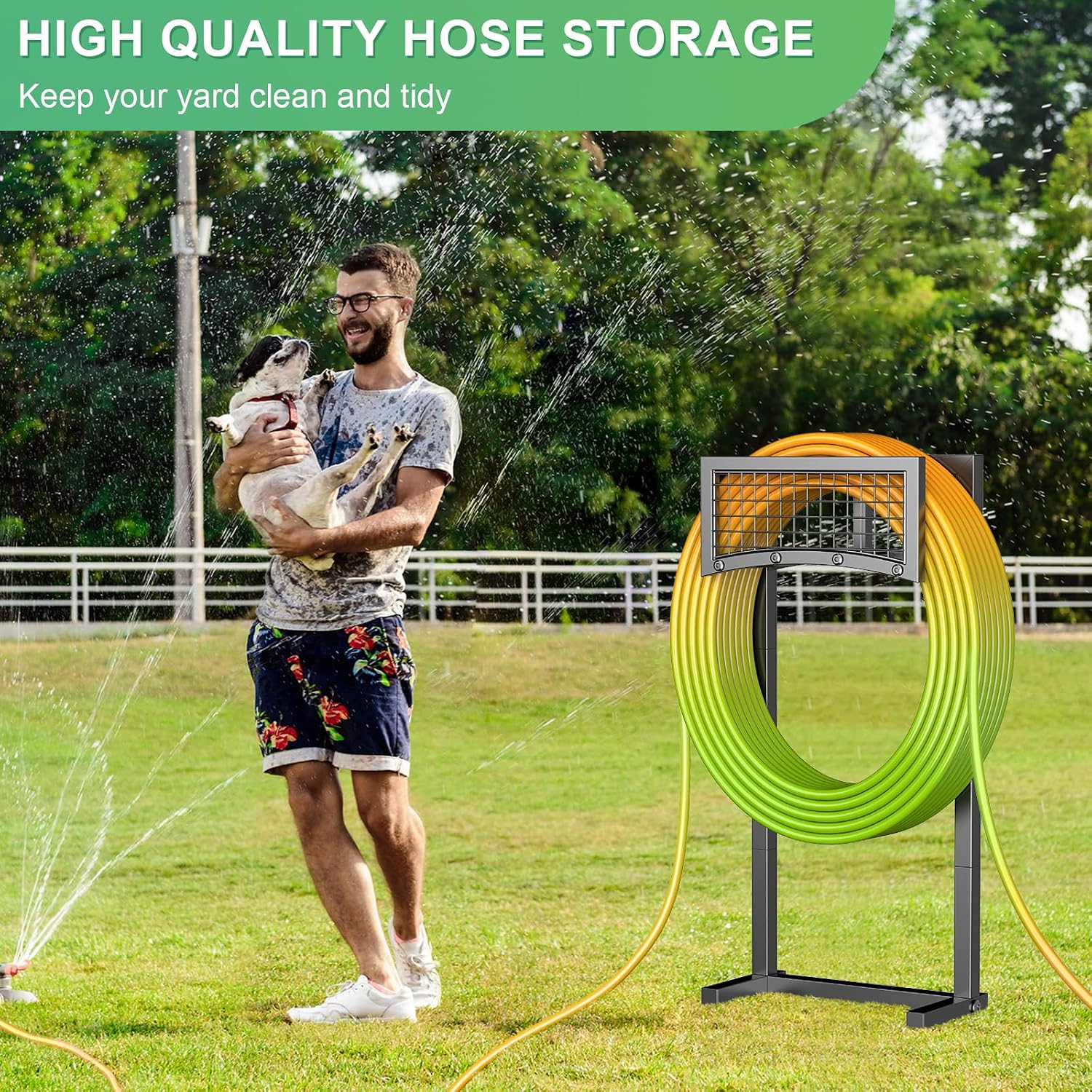 Garden Hose Holder – Heavy-Duty Metal Hose Reel with 4 Spikes, Supports Up to 150FT Hose, Sturdy Freestanding Storage