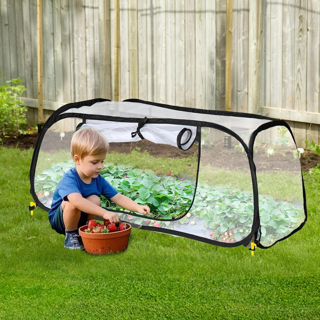 47x20x16 Inch Pop Up Mesh Plant Cover for Garden Raised Beds | Zipper side window, metal frame & 4 ground stakes