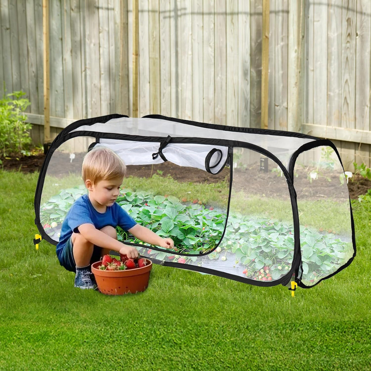 47x20x16 Inch Pop Up Mesh Plant Cover for Garden Raised Beds | Zipper side window, metal frame & 4 ground stakes