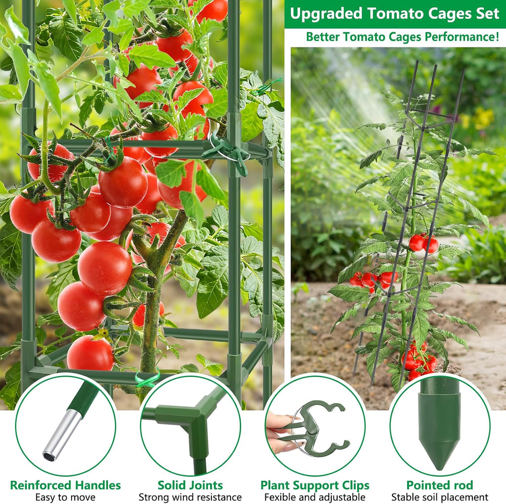 3 Set 49" Square Tomato Cages with 18 Gallon Grow Bags, Steel Trellis | Heavy Duty Tomato Trellis Kit, Garden Plant