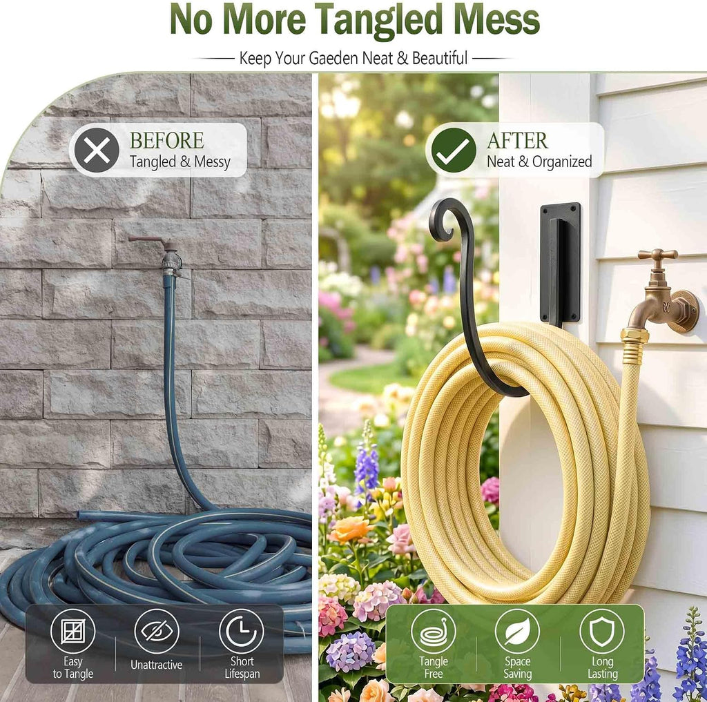 Garden Hose Holder Outside: 2 Pack Wall Mount Water Hose Holder - Heavy Duty Garden Water Hose Hanger for Outside Hose
