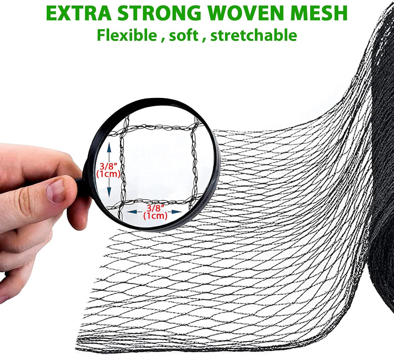 Bird Netting for Garden 28 x 30 FT, Heavy Duty 3/8" Woven Mesh Garden Netting with 12 Stakes, HDPE Anti Bird Net for