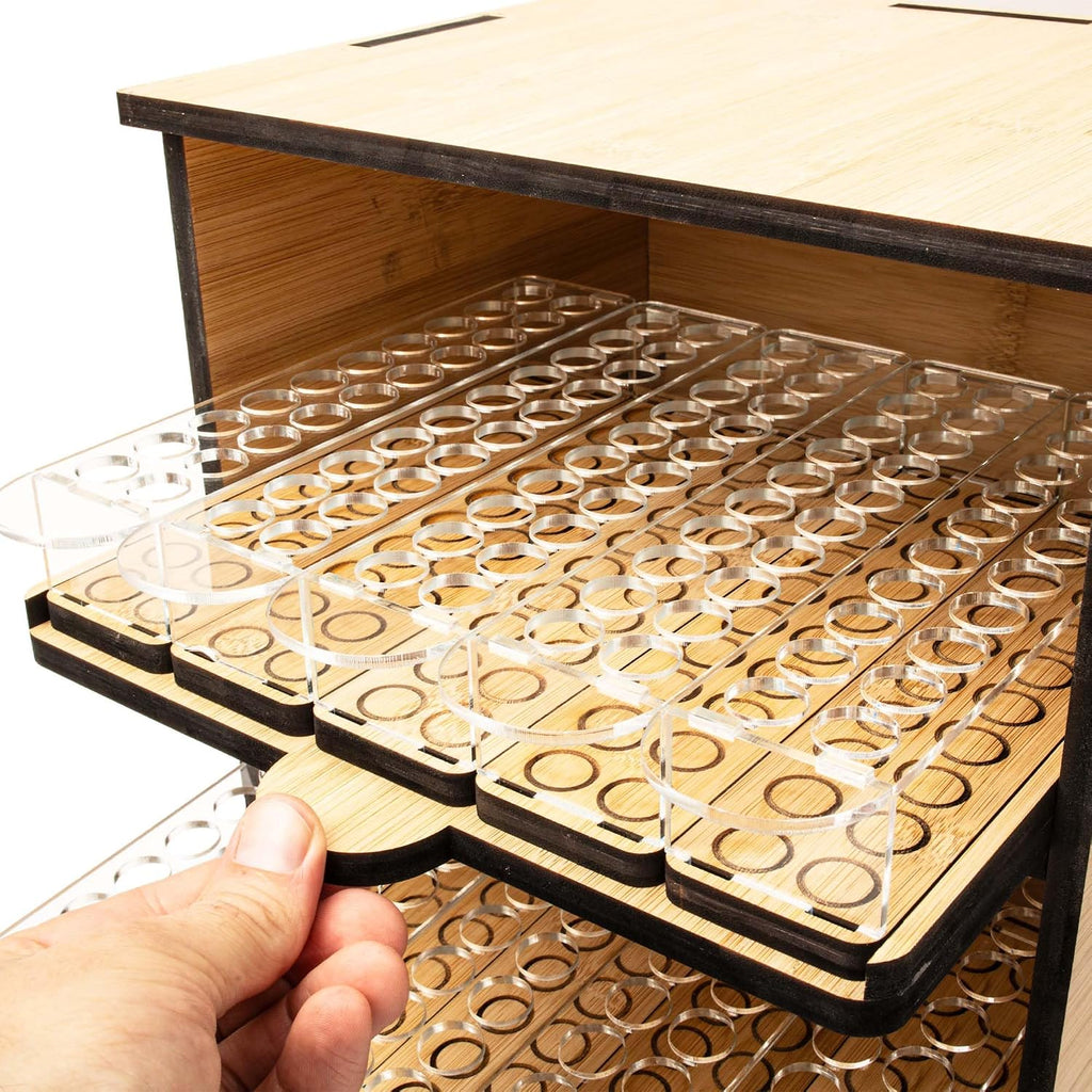 Bamboo Bead Cabinet – Bead Storage Organizer for Delica & Seed Bead Tubes – 60-Slot Wooden Rack for Jewelry Making &