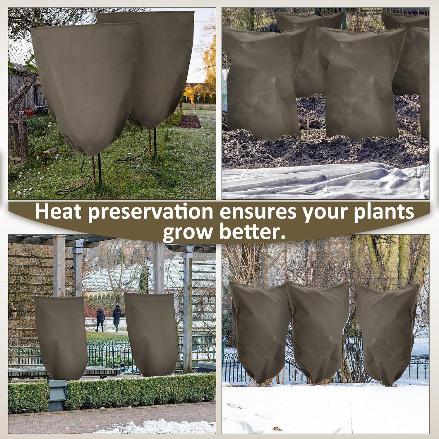12 Packs Winter Plant Covers Freeze Protection Drawstring Tree Cover 23.62 x 31.5 in Large Reusable Frost Protection