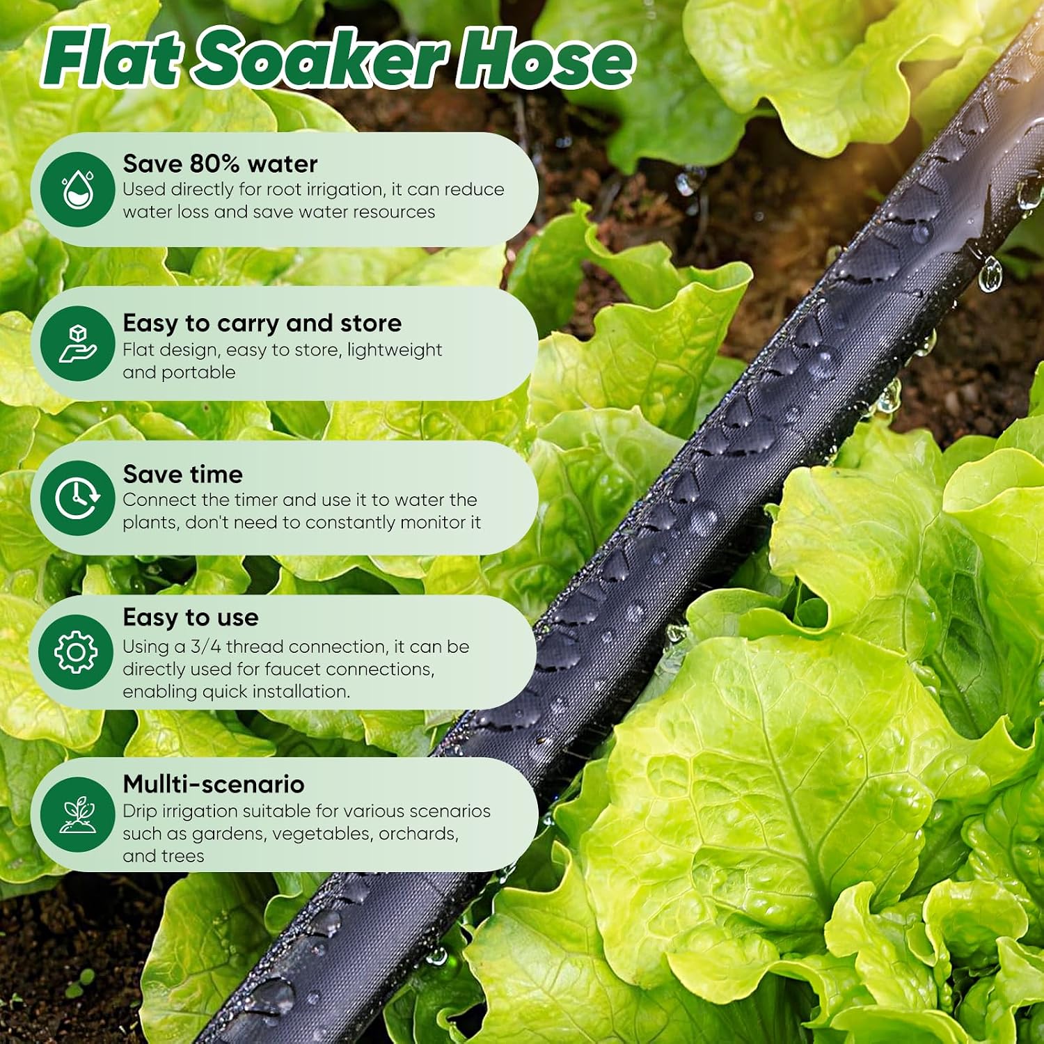 Garden Hose 50 ft, Leakproof Design Soaker Hose, Water Hose With Drip Irrigation System, 1/2 Linkable Consistent Drip