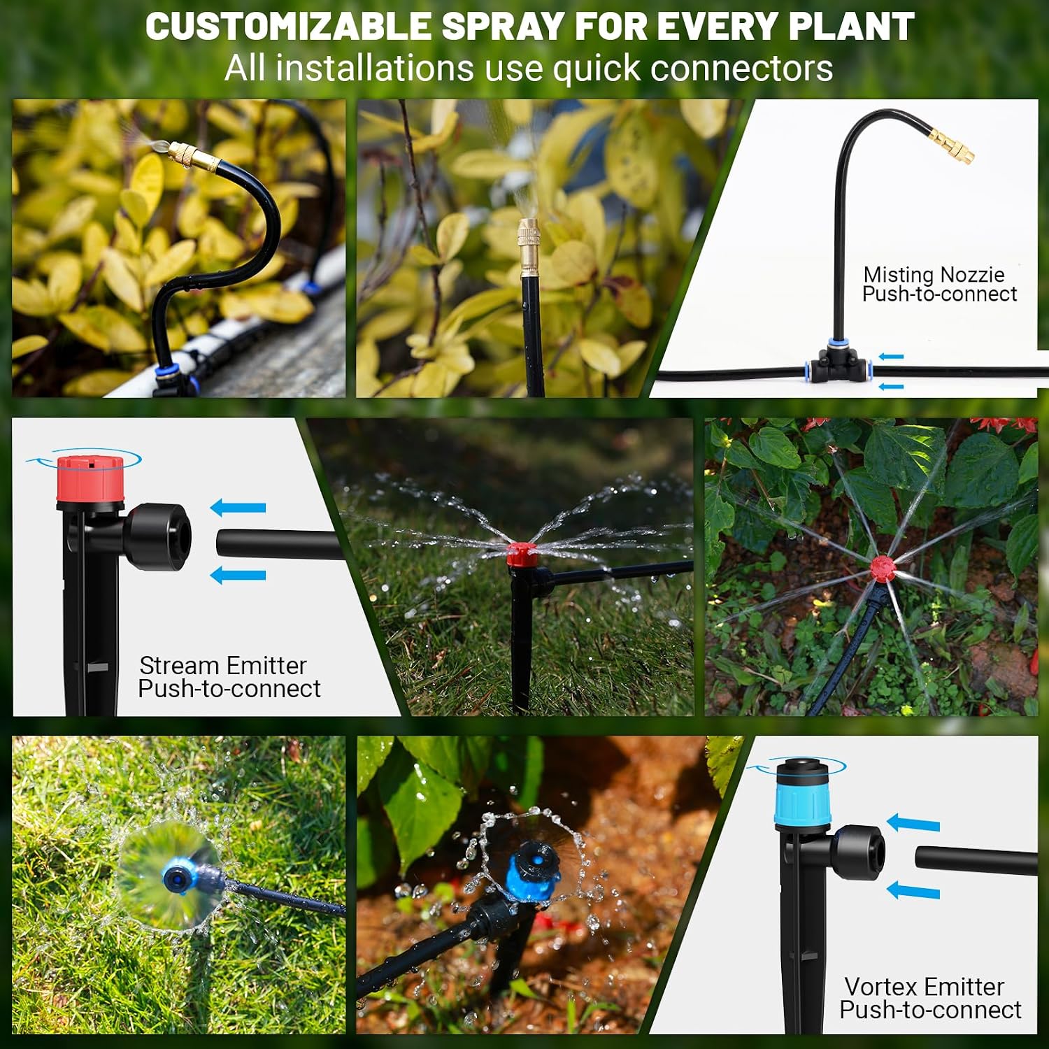 230FT Drip Irrigation Kit with 34 Emitters, 3 Spray Types, Watering System | Extra Long Garden Misting System, 3