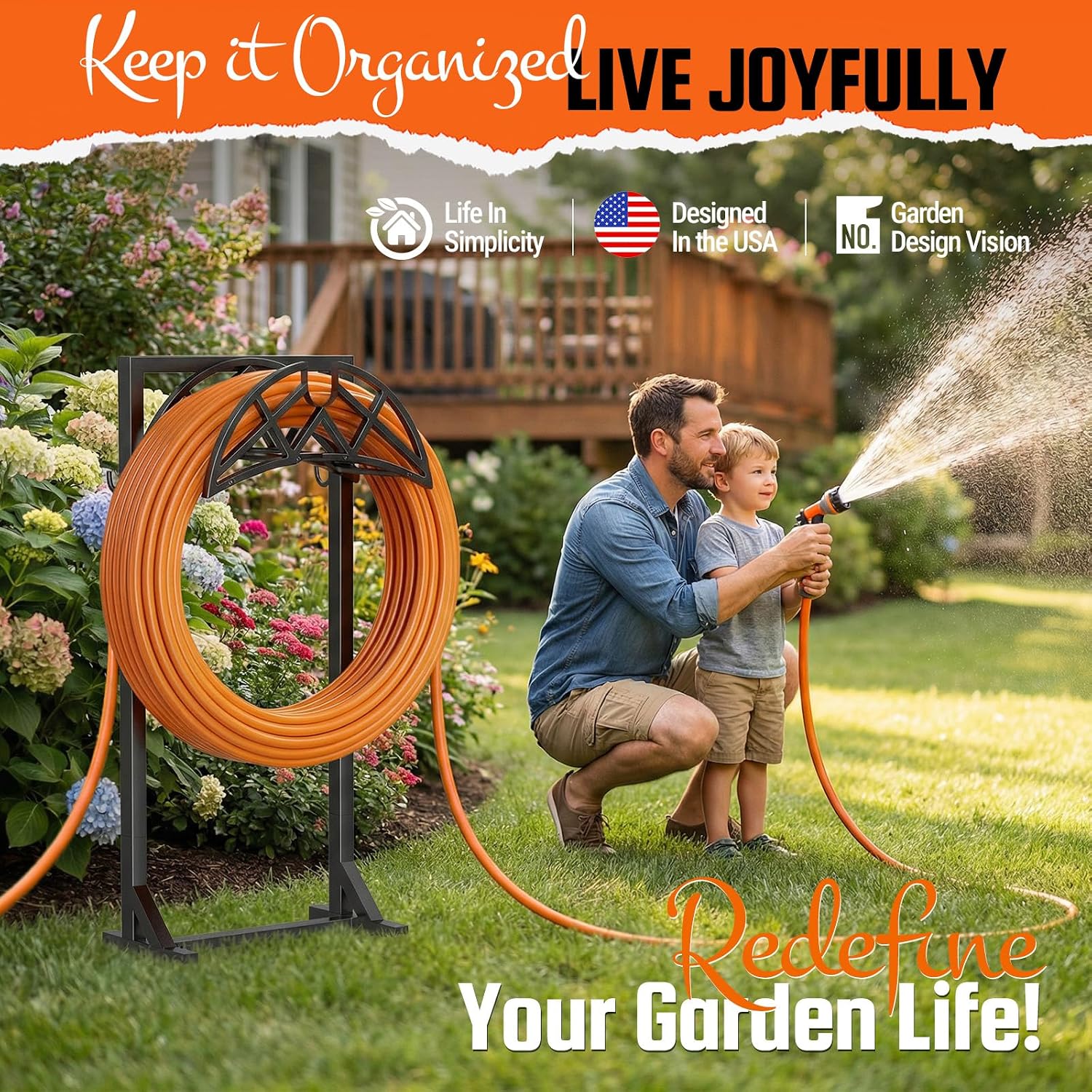 Garden Hose Reel, Heavy Duty Water Hose Holder for Outside | Freestanding Metal Hose Stand Holds Up to 150 FT, Outdoor