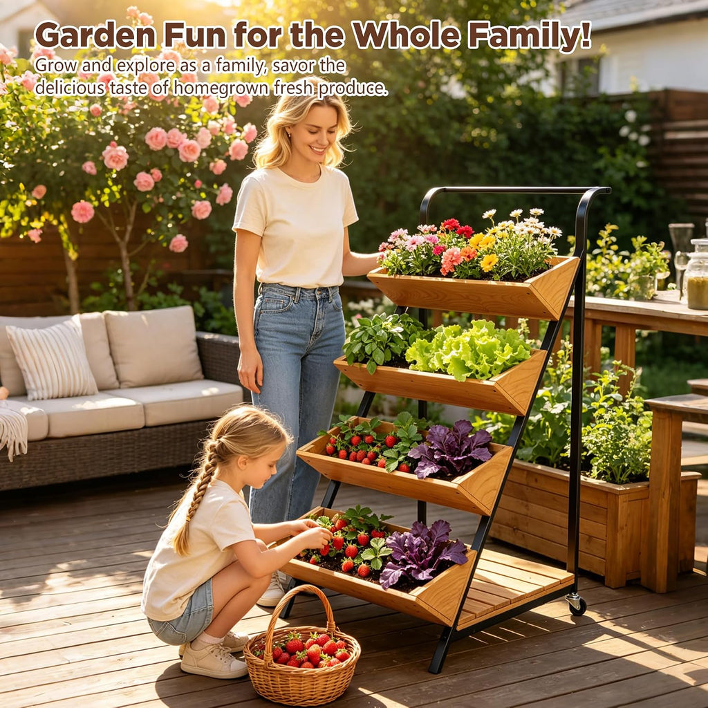 4-Tier Vertical Garden Planter Outdoor Tiered Planter on Wheels | Raised Garden Bed for Climbing Plants, Vegetables