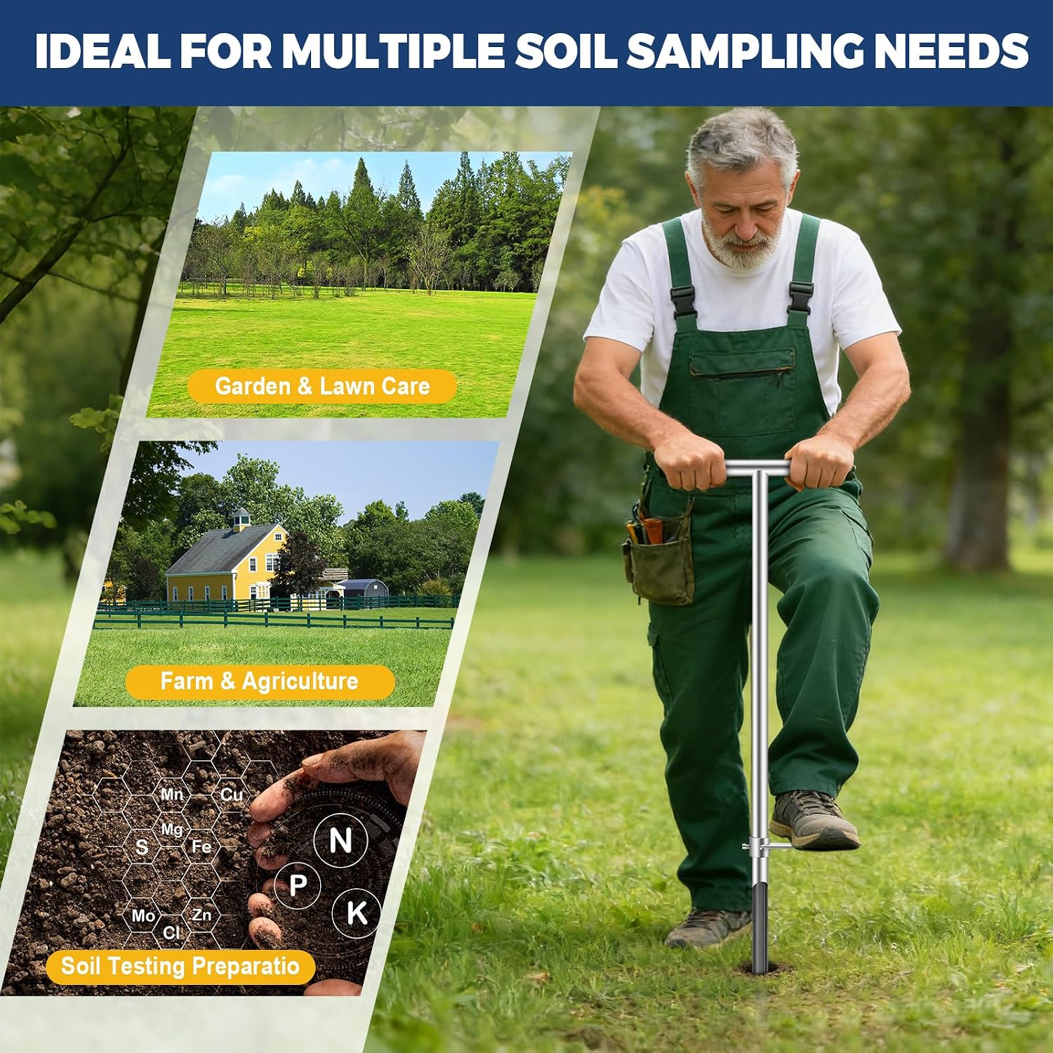 36 Inch Soil Sampler Probe, Stainless Steel Soil Core Sampling Tool with T-Handle, Heavy Duty Soil Probe for Lawn