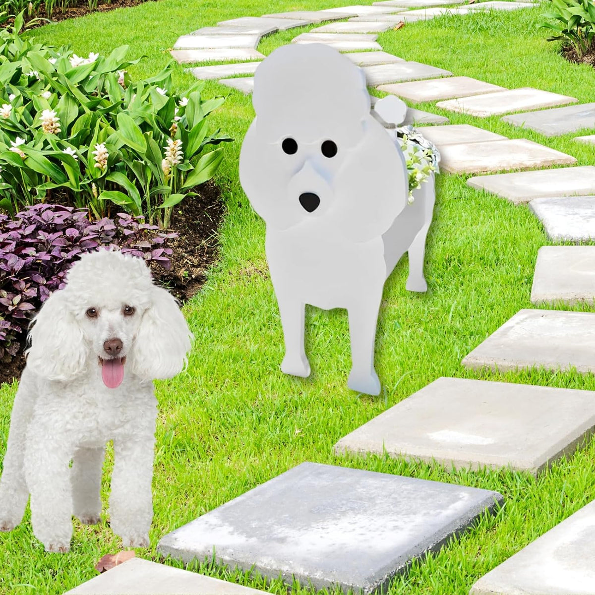 Poodle Dog Planter Pots, Animal Shaped Flower Pot | Cute Plant Gift for Women and Pet Lovers, Indoor Outdoor Garden