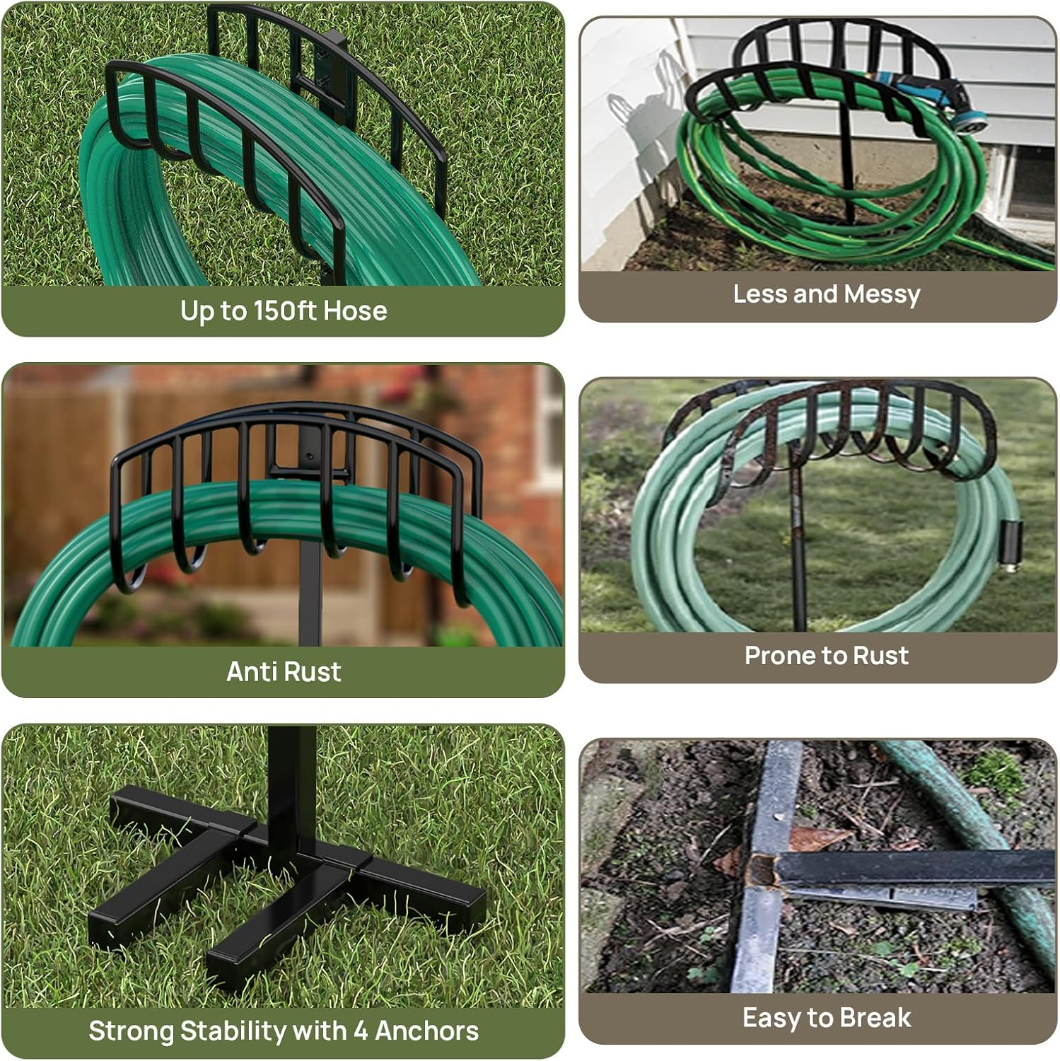 Garden Hose Holder Detachable Heavy Duty Metal Water Hose Hanger, Freestanding Hose Storage Stand Rack for Outside