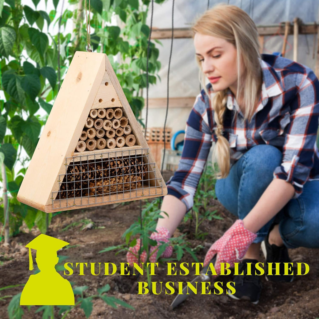 Mason Bee House - Handmade USA Natural Elderberry Bee Hotel - Bee Hive Attracts Peaceful Bee Pollinators to Enhance
