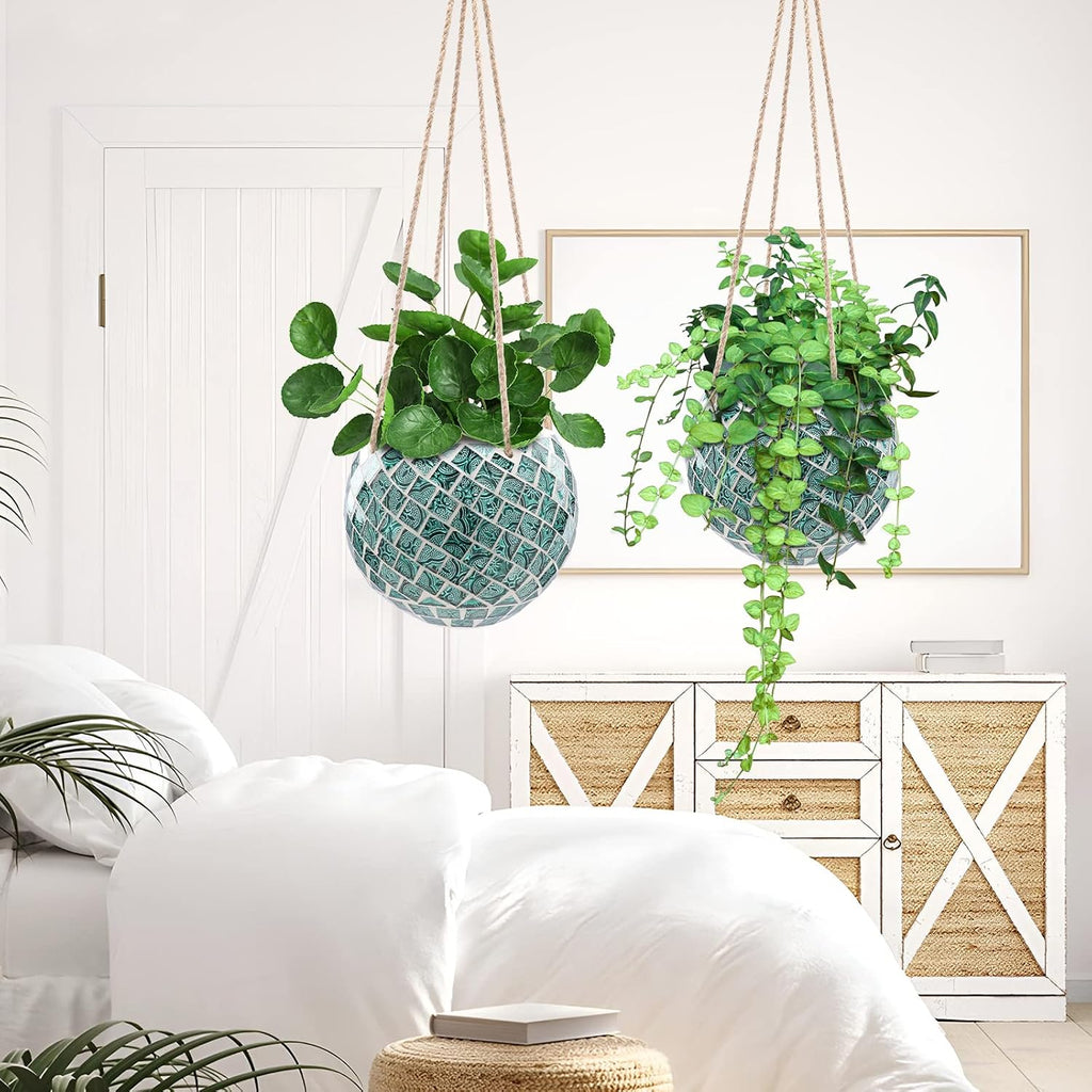 Ceramic Hanging Planter Mosaic Hanging Flower Pot | Small Plant Pot for Indoor Plant Disco Ball Planter with Drainage