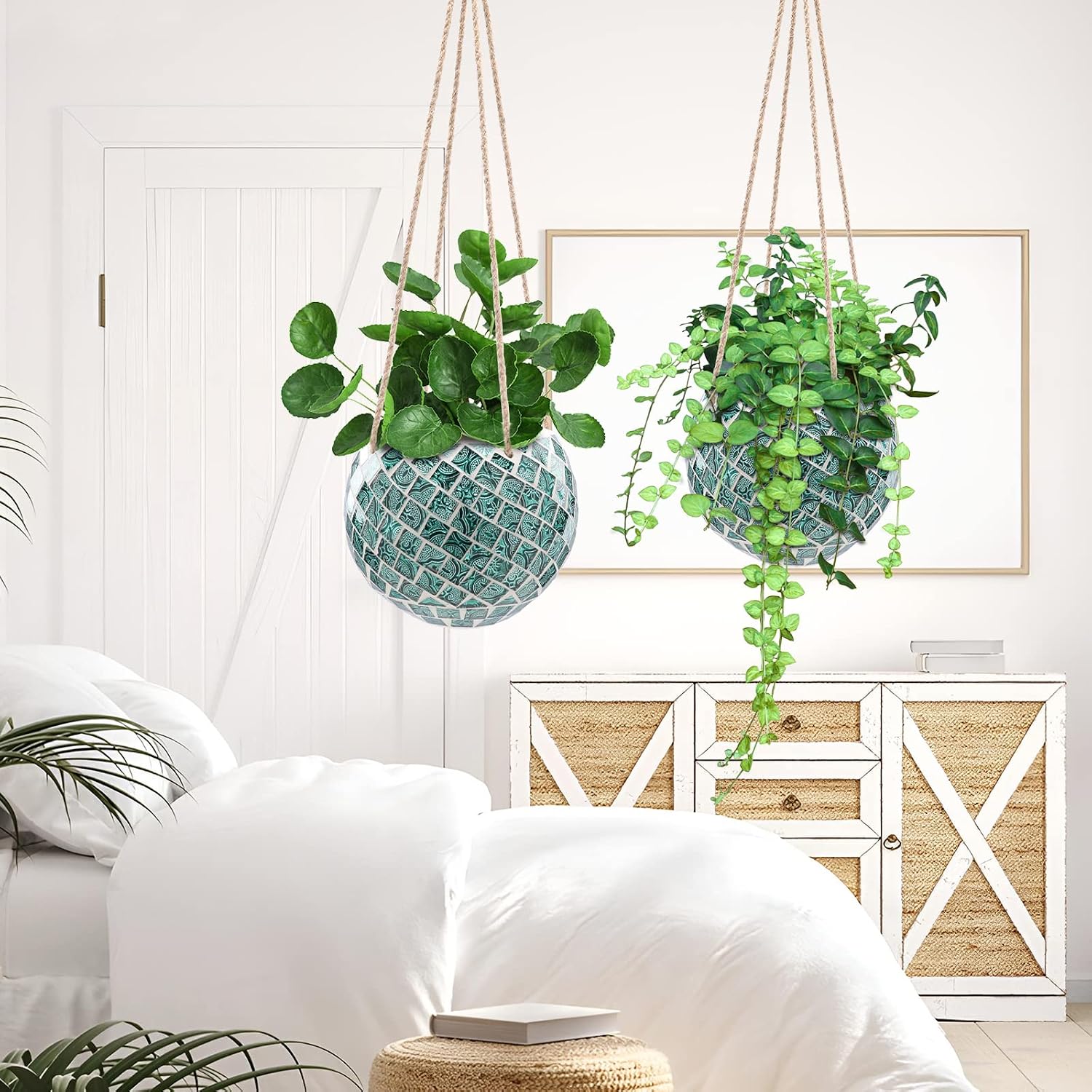 Ceramic Hanging Planter Mosaic Hanging Flower Pot | Small Plant Pot for Indoor Plant Disco Ball Planter with Drainage