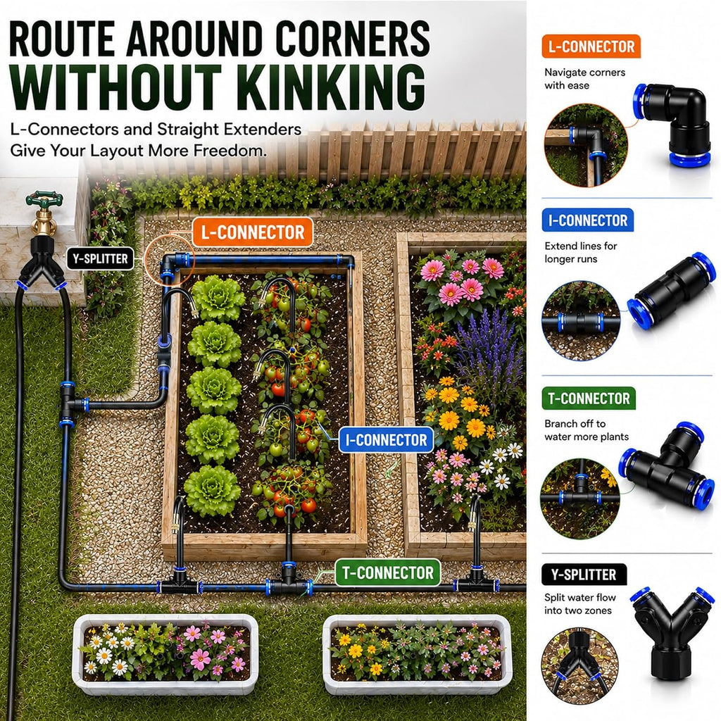 5/16" Drip Irrigation System 200 ft with 40-Pcs 360° Adjustable Copper Nozzles, Automatic Misting Watering System for