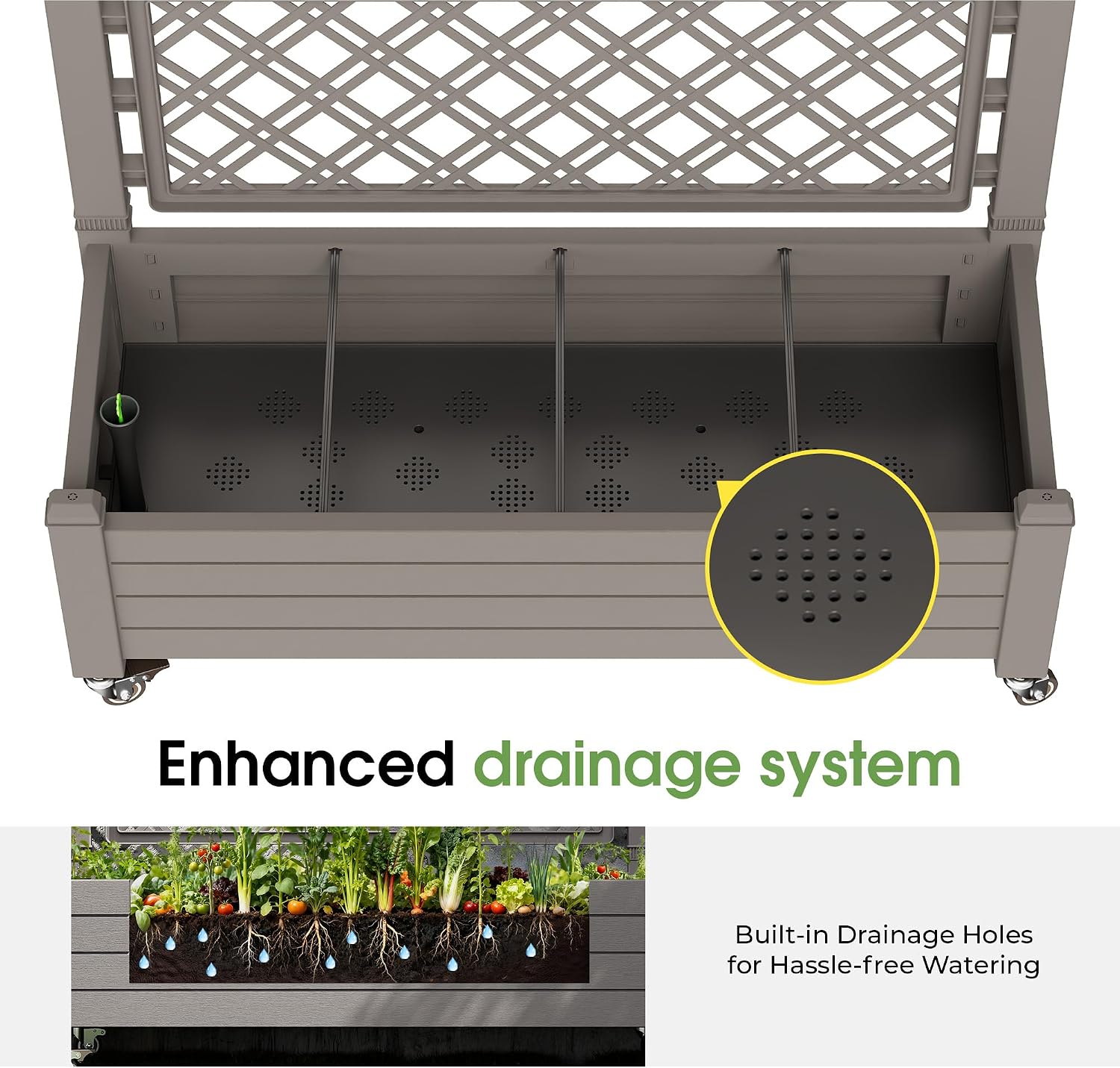 Fancyango Raised Garden Bed with Wheels 61.2" H -Gray | Resin Elevated Garden Planter Box with Trellis, Outdoor Planter