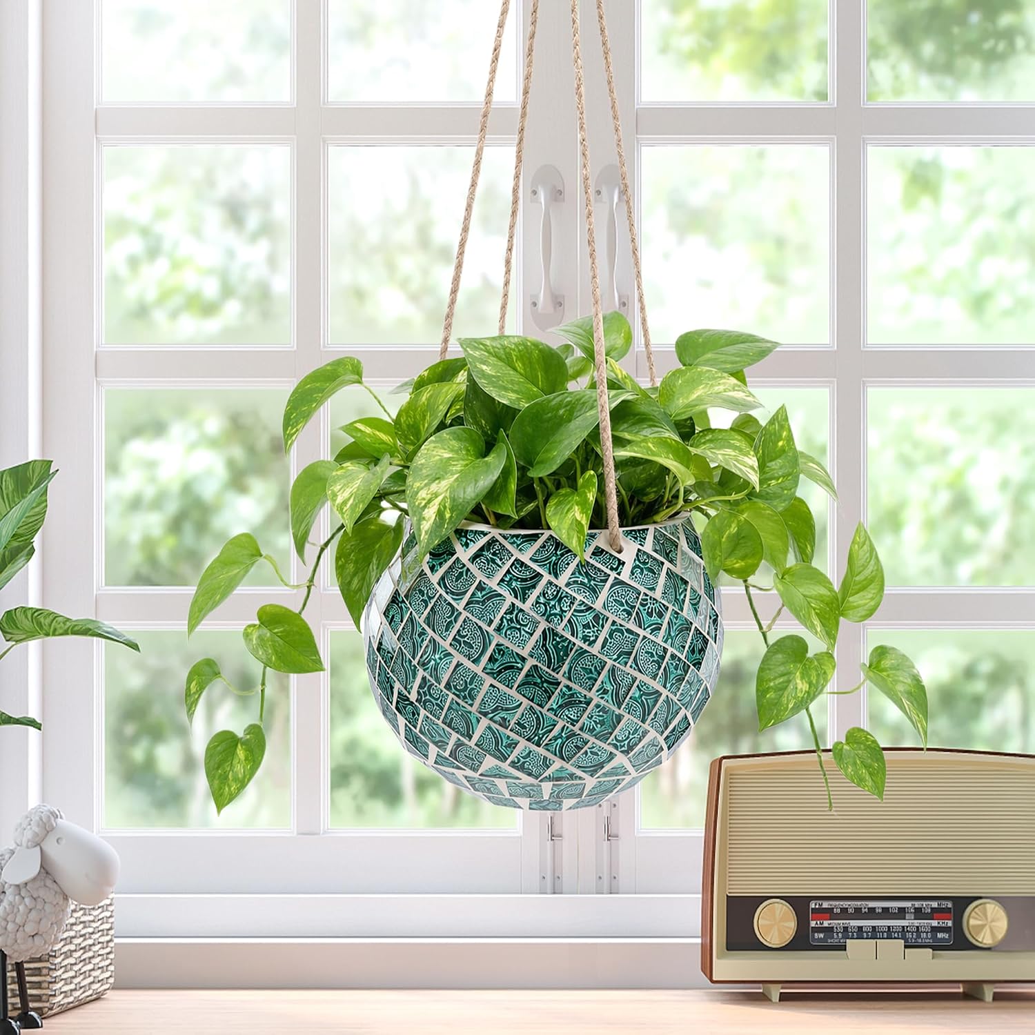 Ceramic Hanging Planter Mosaic Hanging Flower Pot | Small Plant Pot for Indoor Plant Disco Ball Planter with Drainage