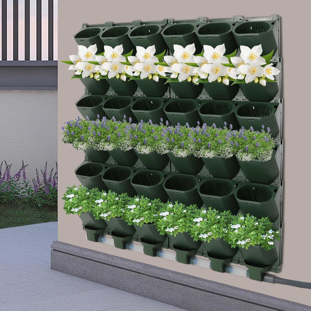 Wall Mounted Vertical Garden Planter, 6 Row 36 Planters Self Watering Garden Growing System with Timer, Indoor Outdoor