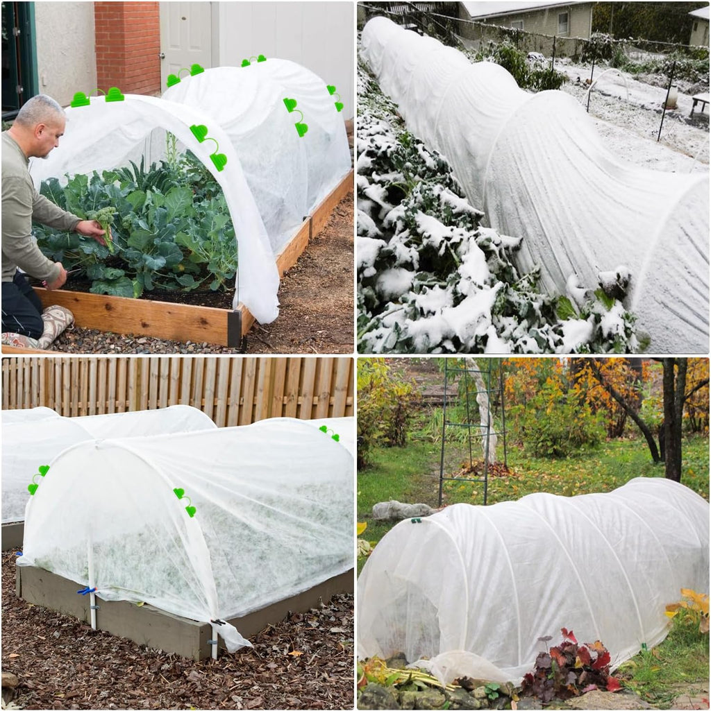 Plant Covers Freeze Protection Kit, 10 x 30Ft Frost Cloth and 6Pcs Fiberglass Garden Hoops 1oz/yd² Floating Row Cover