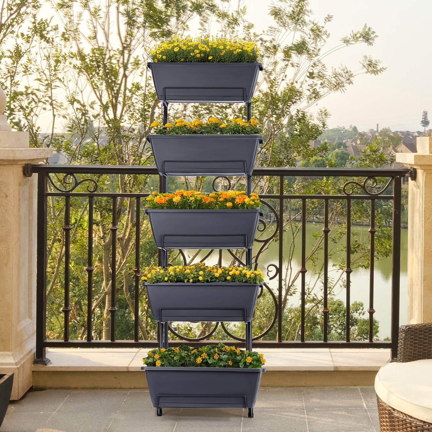 5 Tier Vertical Garden Planter Grey Herb Garden Planter for Outdoor Plants Vertical Raised Garden Bed Standing Tiered