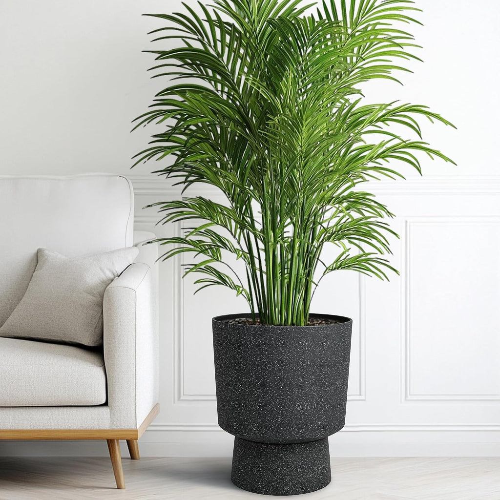 16.8" Pedestal Planters for Outdoor Plants, Large Urn Flower pots S/2 | Durable Plastic Large Outdoor Planters with