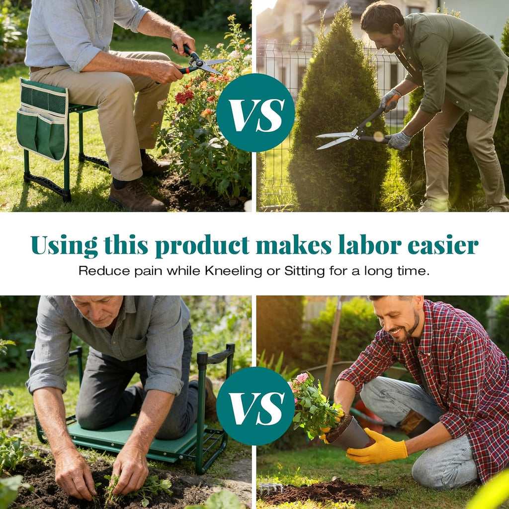 Garden Kneeler and Seat Gift for Women, Men, Seniors, Mom, Dad | Heavy-Duty with Two Tool Bag Extra-Wide 11.02"