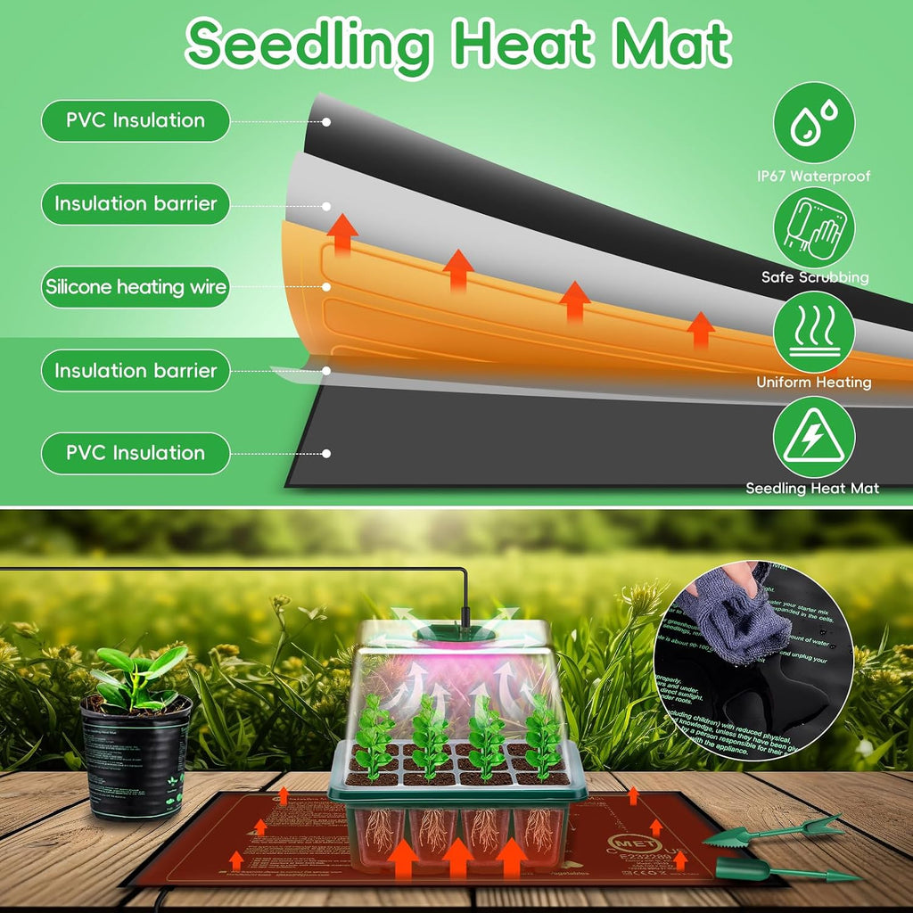 YAUNGEL Seed Starter Tray with Full Spectrum Grow Light & Heat Mat, 5-Pack | Seed Starter Kit with Full Spectrum LED