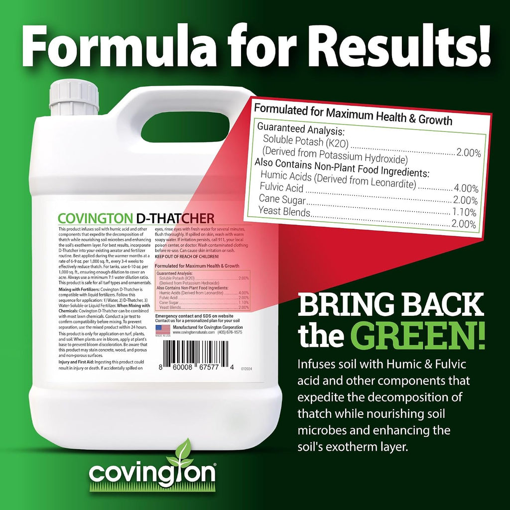 Covington PRO-LINE D-THATCHER Liquid Dethatcher (32oz) – Lawn Thatch Remover & Soil Softener, Grass Clipping Breakdown