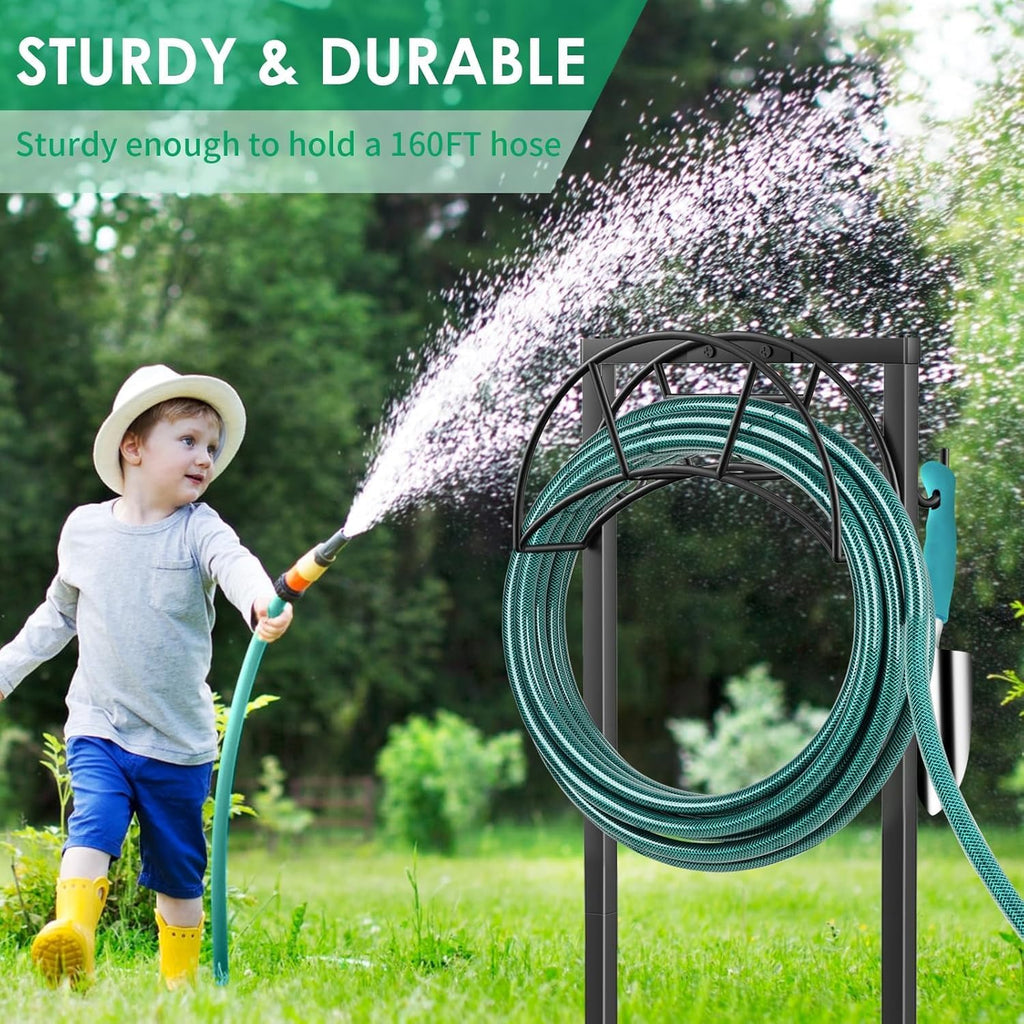TomCare Garden Hose Holder, 4 Spikes Heavy Duty Hose Stand for 160FT Hose | Thick Metal Frame, 250 lbs Load Capacity