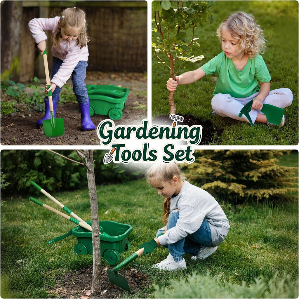 Kids Gardening Tools Set,8pcs Wheelbarrow Set for Kids with Shovel, Rake, Watering Can Outdoor Backyard Farm Digging