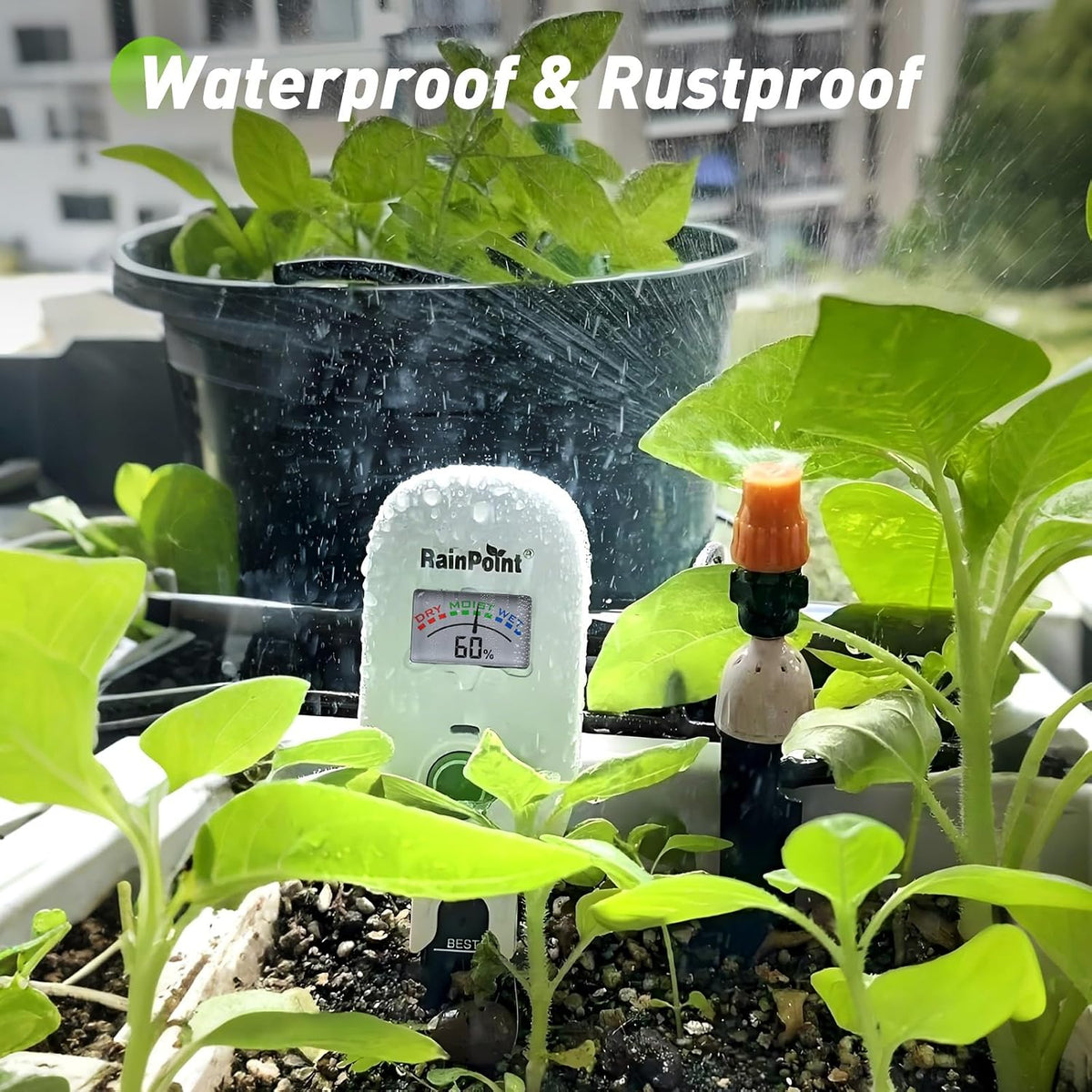 RAINPOINT Smart Soil Moisture Meter,Visual Gauge, Optional WiFi Hub for App | Leave-In Wireless Soil Moisture Sensor