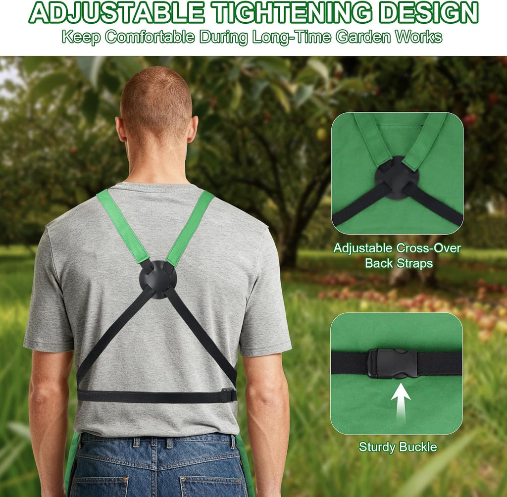 Garden Apron,Harvest Aprons with Drawstring Bag and Pockets for Women and Men,Canvas Fruit Picking Apron