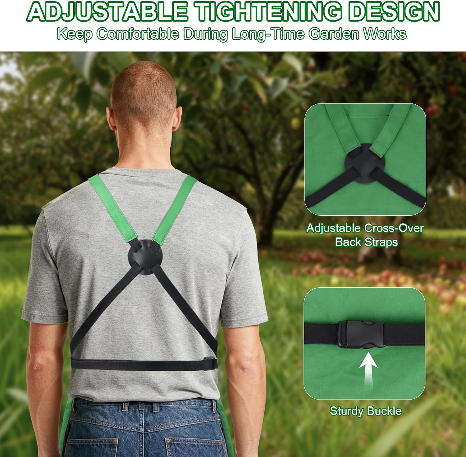 Garden Apron,Harvest Aprons with Drawstring Bag and Pockets for Women and Men,Canvas Fruit Picking Apron